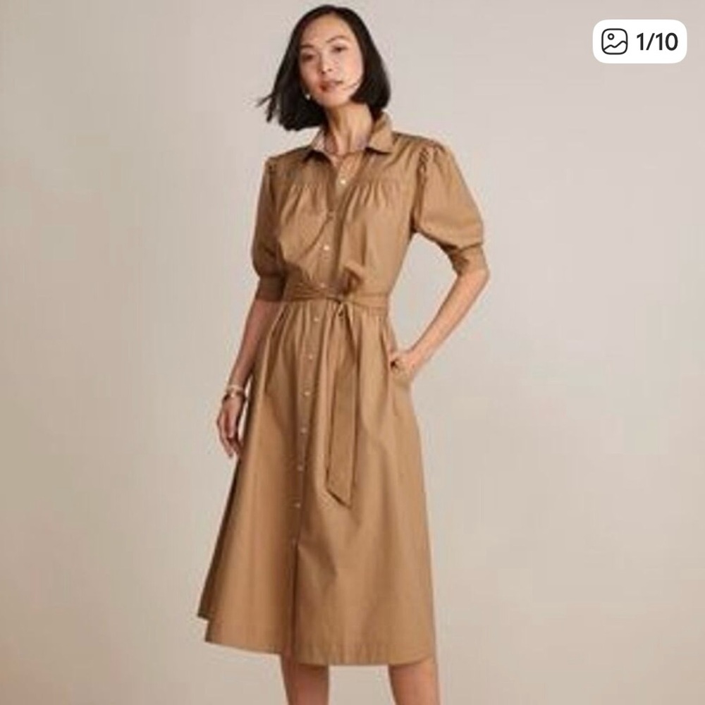 Vineyard Vines Puff Sleeve Midi Shirtdress Tan Khaki Size Small